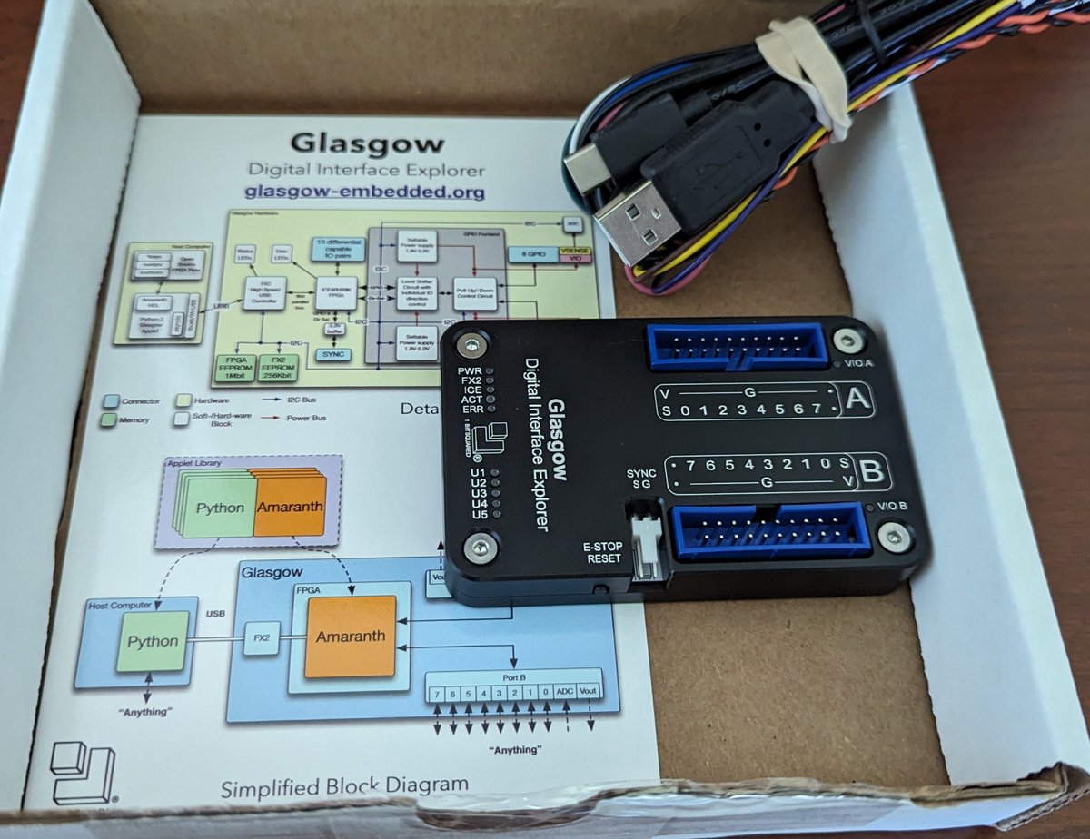 My Glasgow has arrived! Time to do some experimentation to get familiar with the interface and then its on to probing some interesting devices... 🤓 Thank you @esden and @whitequark and any others involved for the incredible effort to create this!