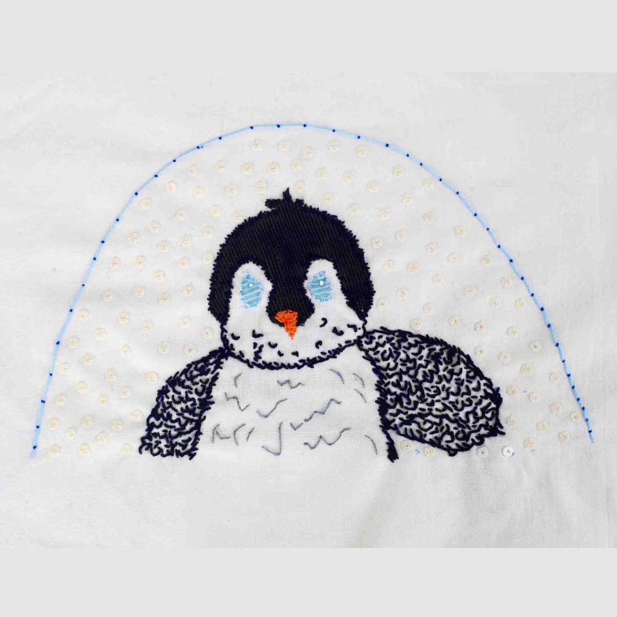 Mondays need more baby penguins! 🐧 Brand new embroidery piece from photographer and textile artist, Emelia Hewitt. 'Morris Morrisons One Penguin', embroidery, 2024. See more of Emelia's work here 👉 buff.ly/44GqtIb