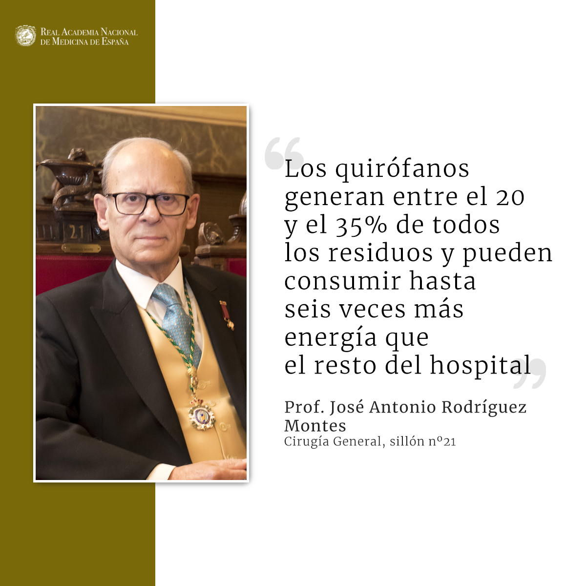 “Los desechos hospitalarios tienen un gran impacto ambiental, por tanto, los hospitales deben ser buenos gestores del medio ambiente para evitar efectos sobre la salud de la población”, afirmó el Prof. José Antonio Rodríguez Montes, académico de la RANME, en su sesión científica.