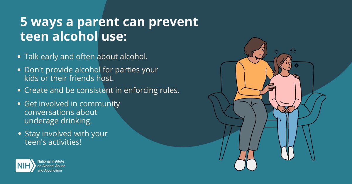 Evidence suggests that alcohol use & in particular binge drinking can lead to blackouts, injuries, accidents, negative effects on teen brain development & can also increase the risk for alcohol use disorder later in life. Tips for parents & caregivers: go.nih.gov/SDW9MyQ