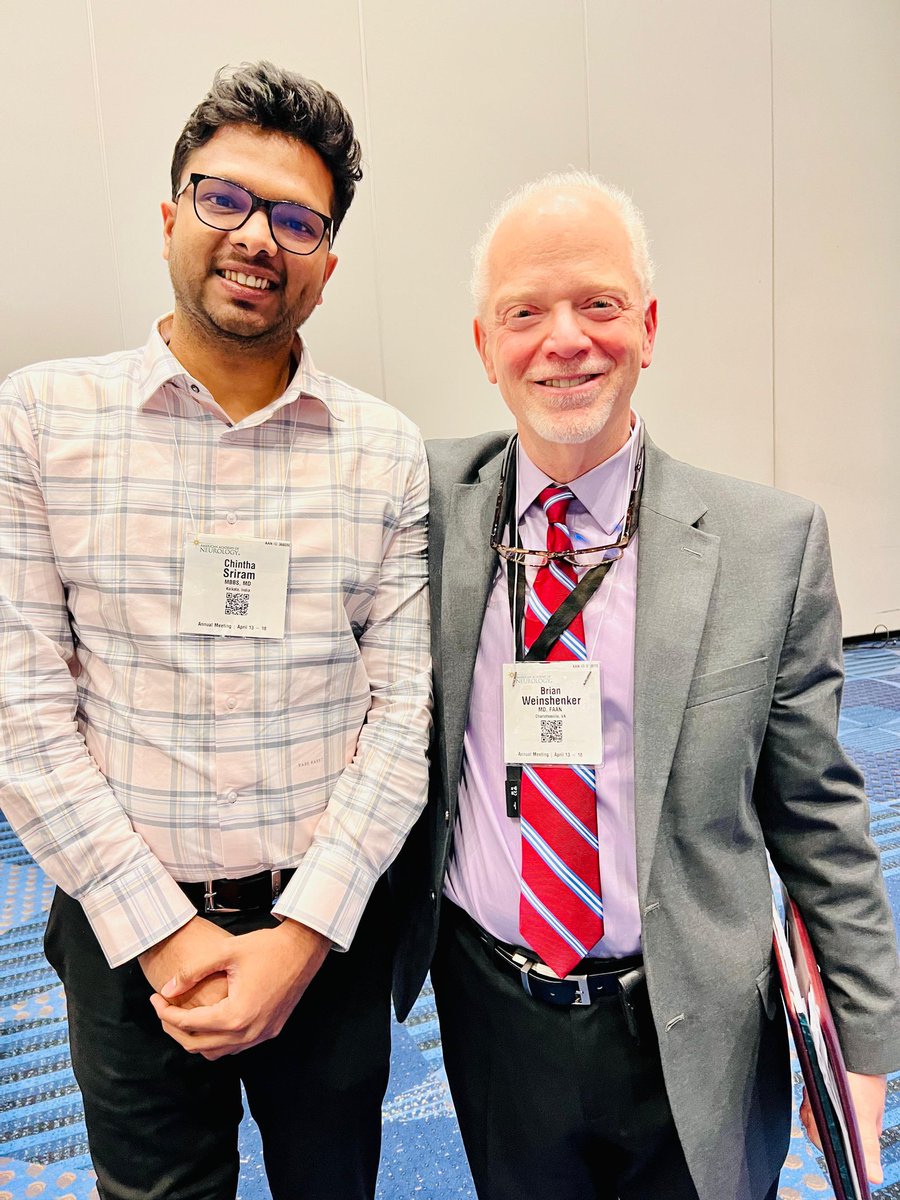 CVSriram2's tweet photo. #AANAM 2024
Honored to meet someone I've long admired for his work on NMO- Prof. Brian Weinshenker @MayoClinic. His expertise in Demyelination sparked an engaging dialogue on Non-MS Tumefactive Demyelination. Invaluable insights shared! @AANmember @neurology_live https://t.co/Ee6HpO5c4m