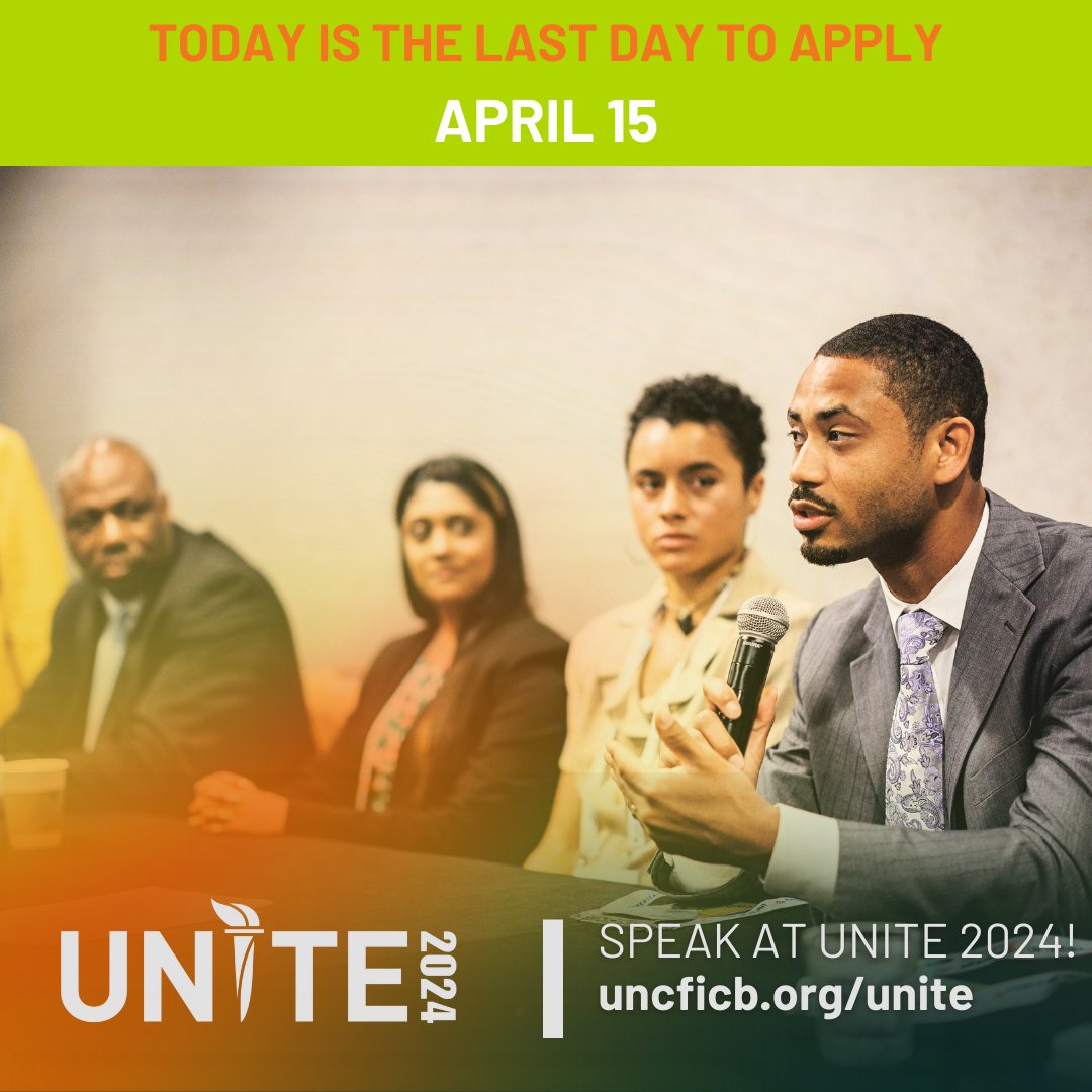 🏁 Final Call: Today is the LAST DAY to apply as a speaker for #UNITE2024! Don't miss this opportunity to impact Black higher education. Submit your proposal now! uncficb.org/unite #DeadlineDay #LastChance