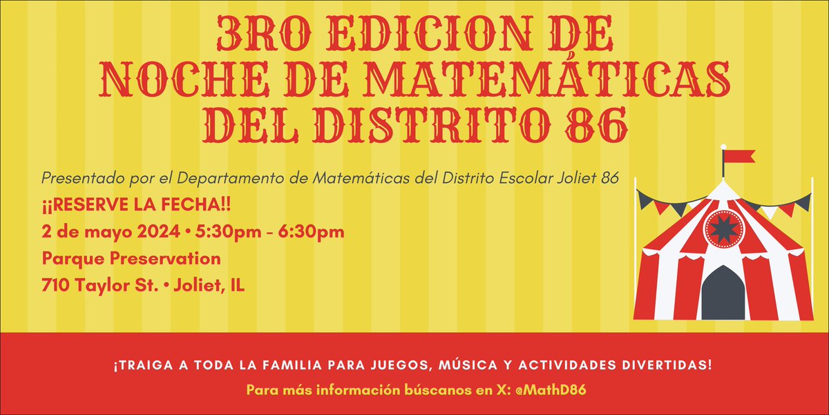 Please join us on May 2nd for our 3rd annual <a href="/MathD86/">Math Department - Joliet 86 School District</a>  Math Night at <a href="/JolietPark/">Joliet Park District</a> Preservation Park on May 2nd from 5:30-6:30 p.m.  #D86Hope