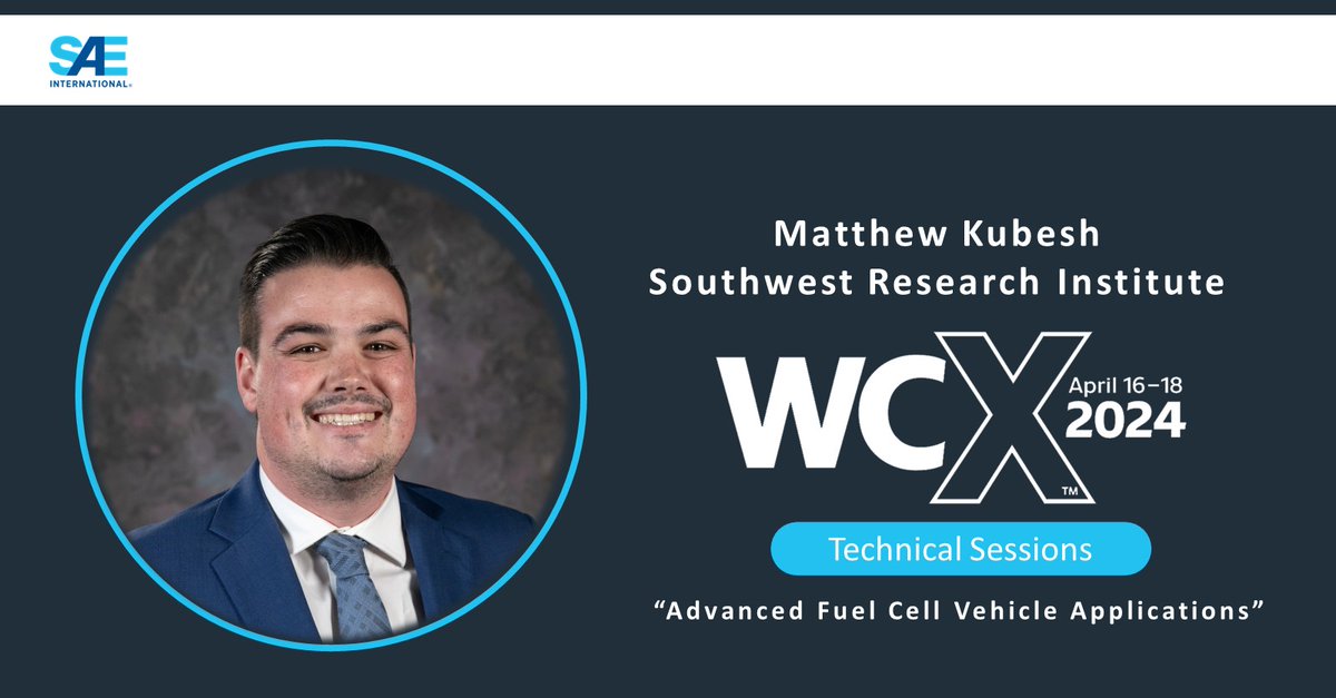 SwRI’s Matthew Kubesh will present “Advanced Fuel Cell Vehicle Applications,” at the SAE International World Congress Experience (WCX) in Detroit, April 16. The conference runs through Thursday, April 18. For information more information visit: ow.ly/BSJV50Rgcom