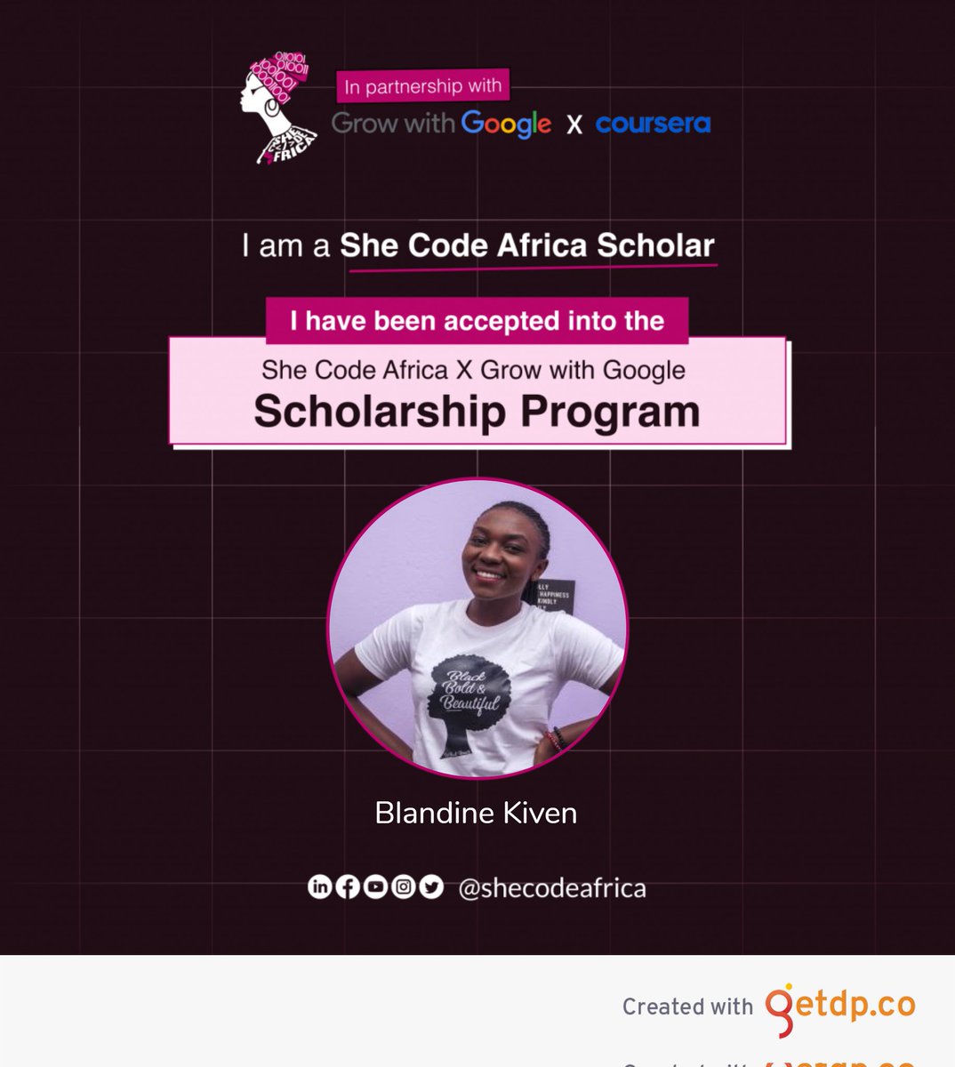 kivenblandine's tweet photo. 2024 is a great year.
April just got even better.
Thank you @SheCodeAfrica
I am very grateful for this opportunity.
Cheers to growth.
#SCAScholar #SCAXGWGScholarship. https://t.co/205HcLXG9h
