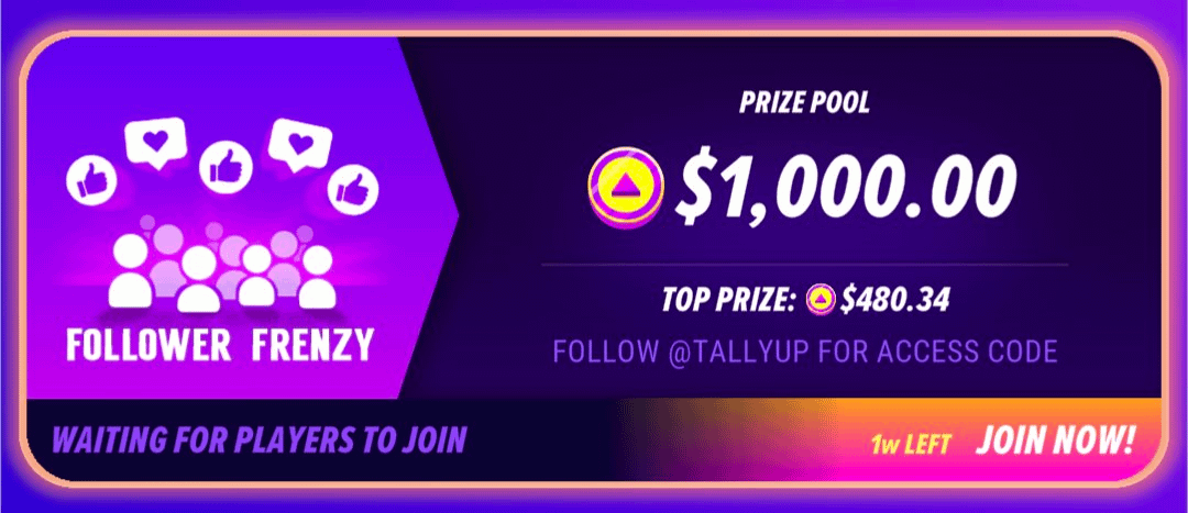 tallyup's tweet photo. 💨 NEW Follower Frenzy Tournament with a $1000 prize pool💨

Like &amp; retweet this post, follow us and we'll DM you the access code 📧

This tweet expires in 3 days, please check our newest pinned post on @TallyUP

DMs can take up to 5 minutes to send, and you must be following us! https://t.co/3X3bqcNd9A