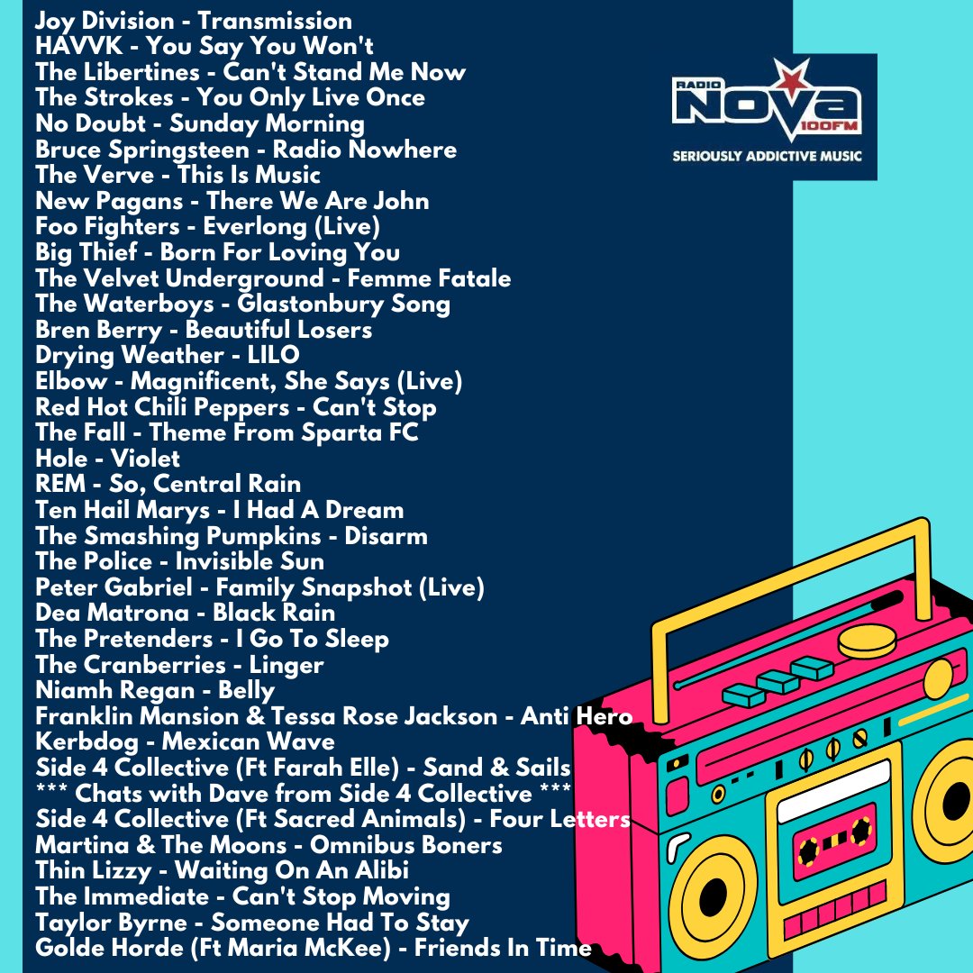 🚨All the great songs on the #NovaGuestlist: including chats with Dave from @Side4Collective & first plays for @IAmTaylorByrne, @MartinaMoons, & #FranklinMansion + @TessaRoseJack;☘️ 📻Listen back Now on nova.ie/radio-schedule… or 6pm Sundays on @RadioNova100! #IrishMusicParty