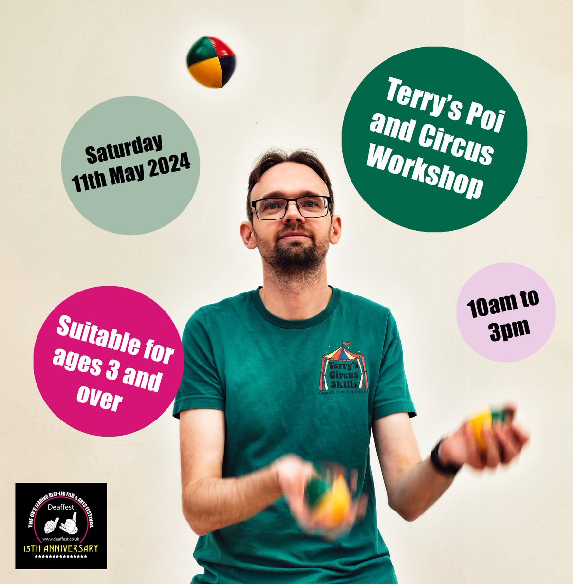 Learn how to juggle, spin poi, hula hoop, use diabolo + flower sticks with Terry’s Poi and Circus! Hands-on and inclusive workshop where you can learn new skills, build confidence & have lots of fun! 11th May | @wlv_uni | No pre-booking required #Deaffest #tuneintodeaffests15th
