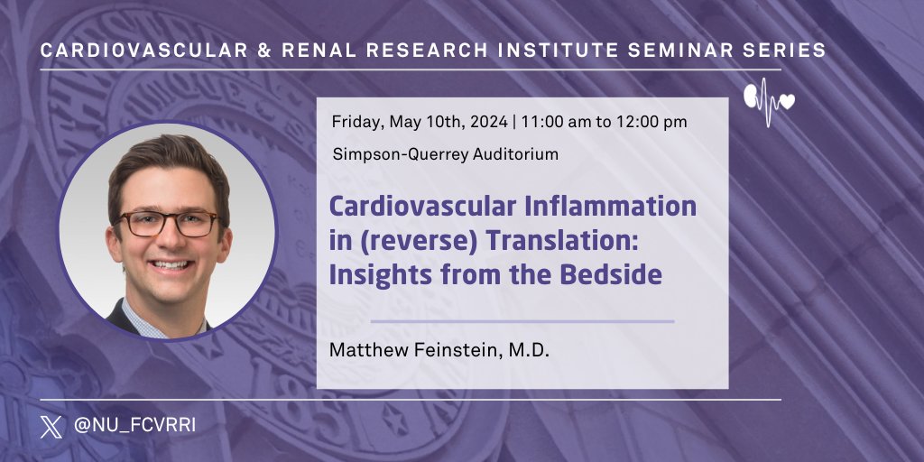 Join us Today at 11 AM in the Simpson Querrey Auditorium for a seminar with Dr. Matthew Feinstein on the reverse translation of cardiovascular inflammation. 

Come early for lunch!