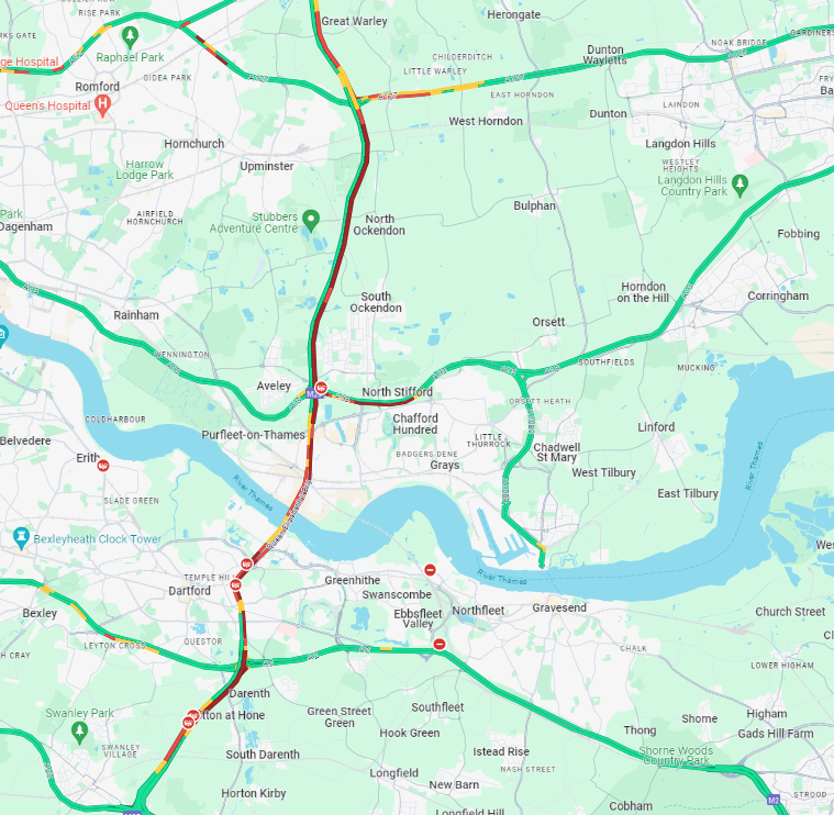 **AVOID: SEVERE DELAYS** #M25: Two lanes closed due to an accident clockwise before J1B #Dartford AND #M25: Blocked clockwise due to an accident between J2 #Darenth Interchange and J3 #Swanley Interchange