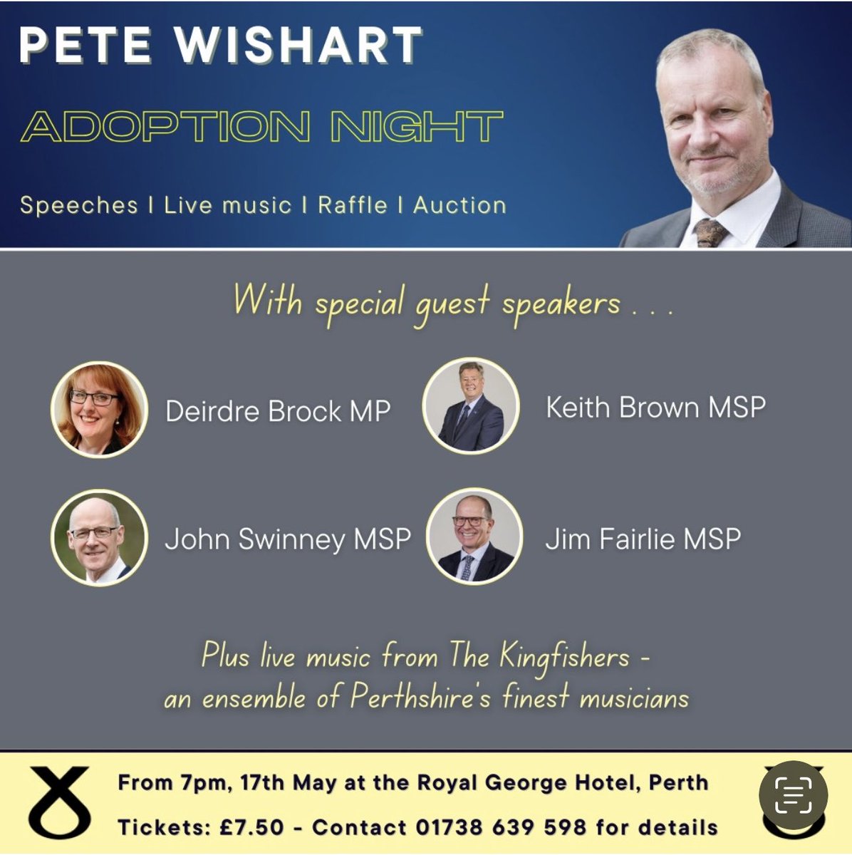 My adoption night on the 17th of May. Each election it gets bigger and better. This year Stuart Nesbitt (the Proclaimers, Justin Currie and the Bacharach evening in the concert hall) is putting together a band of top Perth musicians. Will be sold out soon.