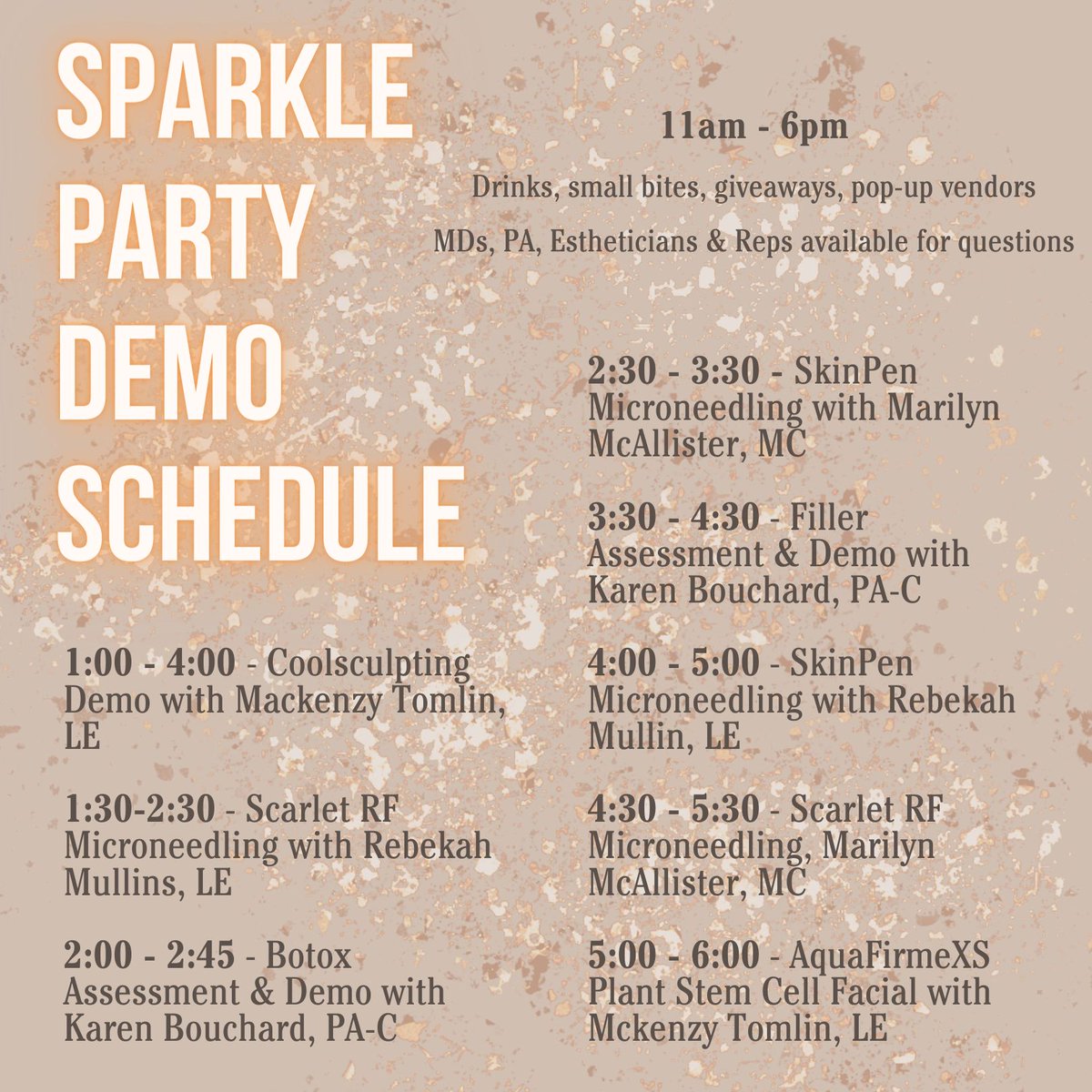 Join us for a day filled with product and service demos at the ✨Sparkle Party! Don't miss out on the beauty transformations that await you.✨✨