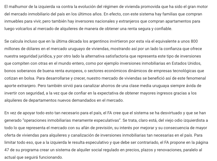 Esta editorial desinforma y agravia. El FA creó la ley de vivienda promovida en 2011 junto con promotores privados. De qué odio hablan? Hacen falta políticas (y análisis) en base a evidencia, no en prejuicios. Ese es nuestro compromiso. elpais.com.uy/opinion/editor…