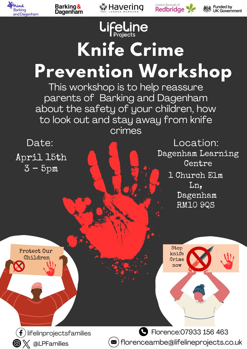 Empower parents in Barking and Dagenham! Join our workshop to learn about child safety and strategies to prevent knife crimes. Together, let's ensure our children's well-being and build a safer community. 🛡️👨‍👩‍👧‍👦 #ChildSafety #KnifeCrimePrevention #CommunityUnity'