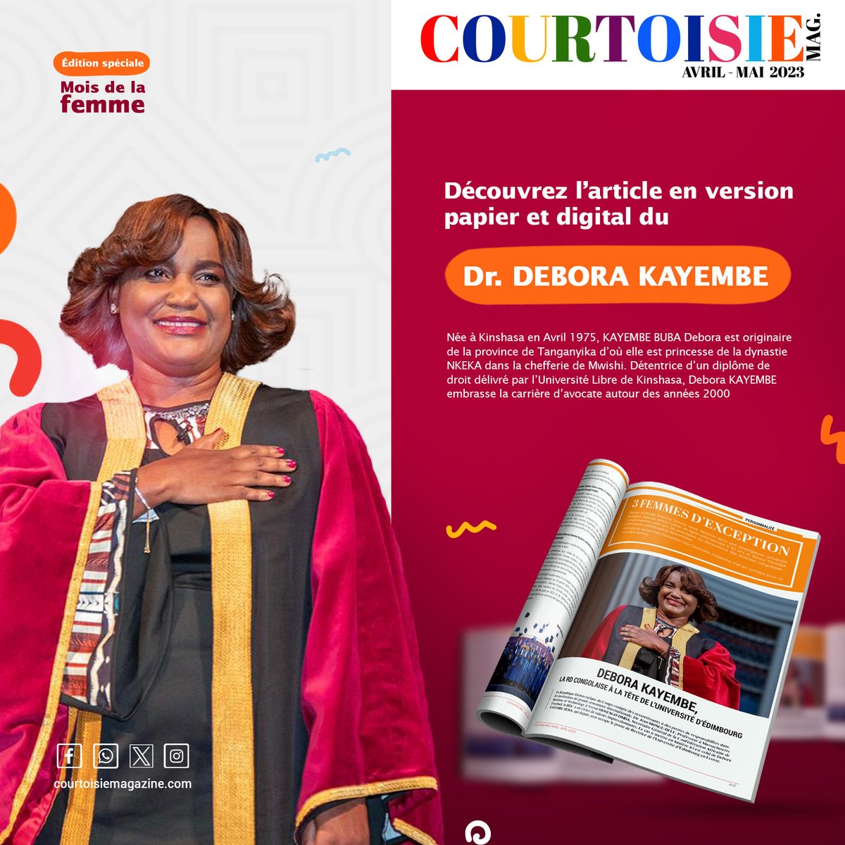 Découvrez l’article en version papier et digital du Dr. Debora Kayembe, rectrice de l’Université d’Edimbourg en Ecosse.

⁦<a href="/DKAYEMBE/">Dr. Debora Kayembe 🏴󠁧󠁢󠁳󠁣󠁴󠁿</a>⁩
#Editionspecialemoisdelafemme
#Femmedexception
#Femmequiinspire
