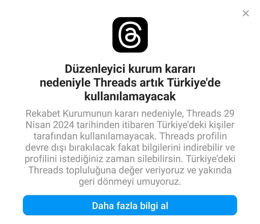 Threads uygulaması, Rekabet Kurumu kararıyla 29 Nisan’dan sonra Türkiye’de kullanılamayacak.