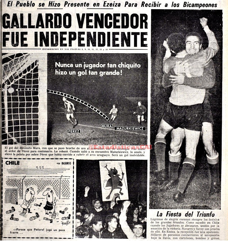 Today in 1965 - @OficialCAP 🇺🇾 lost 4-1 to @Independiente 🇦🇷 in Santiago for the 3rd decisive Copa Libertadores final • Peñarol’s fourth final in six years: 1960, ‘61, ‘62, ‘65