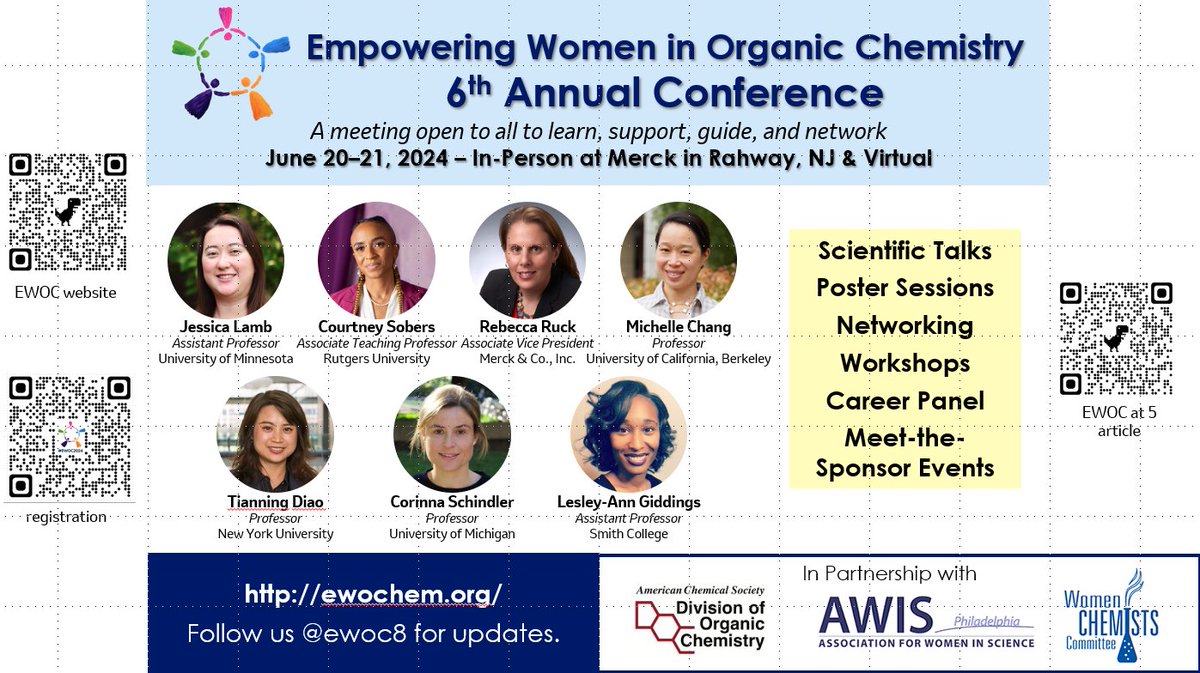 #EWOC2024 speakers are 🔥! @TheLambLab @DrCJSobers @Ruck_chem @MChangGroup @diaogroupNYU @SchindlerLab @TheLabOfGiddy #WomenInChemistry