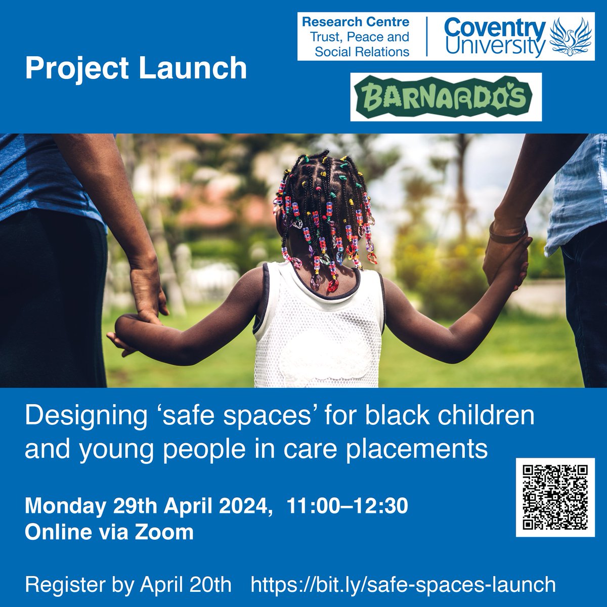 CPS_Coventry's tweet photo. On 🗓April 29th at 11:00–12:30, #CTPSR @covcampus is hosting a launch for its @barnardos funded project 'Designing ‘safe spaces’ for black children and young people in care.' Sign up for this online event and learn how the research can make a difference: https://t.co/IuU2NKipjx https://t.co/82WcsNxNcK