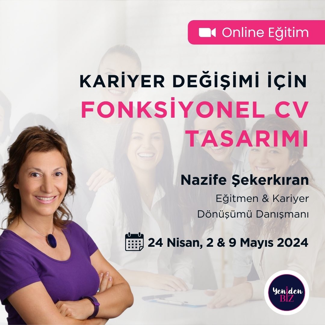 ‘Dönüşüm Çağında Kariyer Değişimi’ paketi dahilindeki “Kariyer Değişimi için Fonksiyonel CV Tasarımı” eğitimi ile devam ediyor. Eğitimin fiyatı YenidenBiz adaylarına özel indirimle 750TL+KDV Kayıt için son Gün 18 Nisan! Kayıt Olmak için 👇🏻 forms.gle/pCe7LB8FWG2H5b…