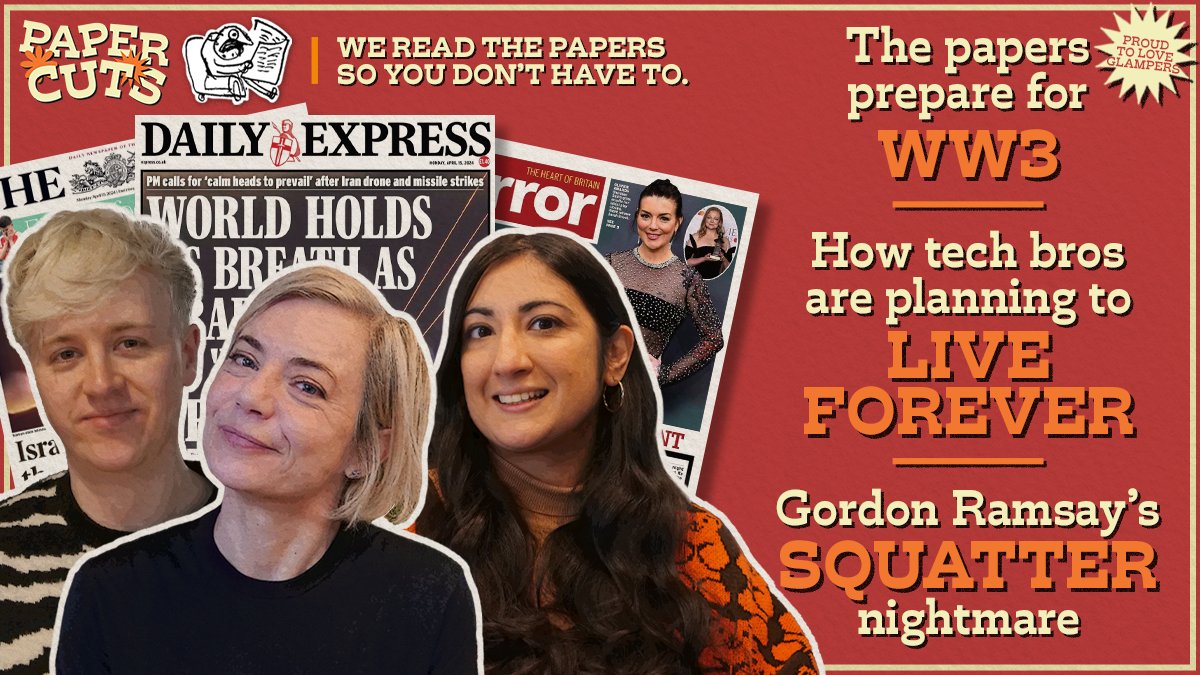 🚨NEW EPISODE🚨 The papers react to Iran's attack on Israel 🇮🇷🇮🇱 Meet the tech bros determined to live forever 🤖🧑‍🔬 Plus – Squatters overtake multimillion pound Gordon Ramsey pub 👩‍🍳🍺

Join <a href="/msmirandasawyer/">Miranda Sawyer</a>, <a href="/cocobyname/">Coco Khan</a> and <a href="/dnlfoxx/">Daniel Foxx</a>
🎧listen.podmasters.uk/PC240415IranIs…
