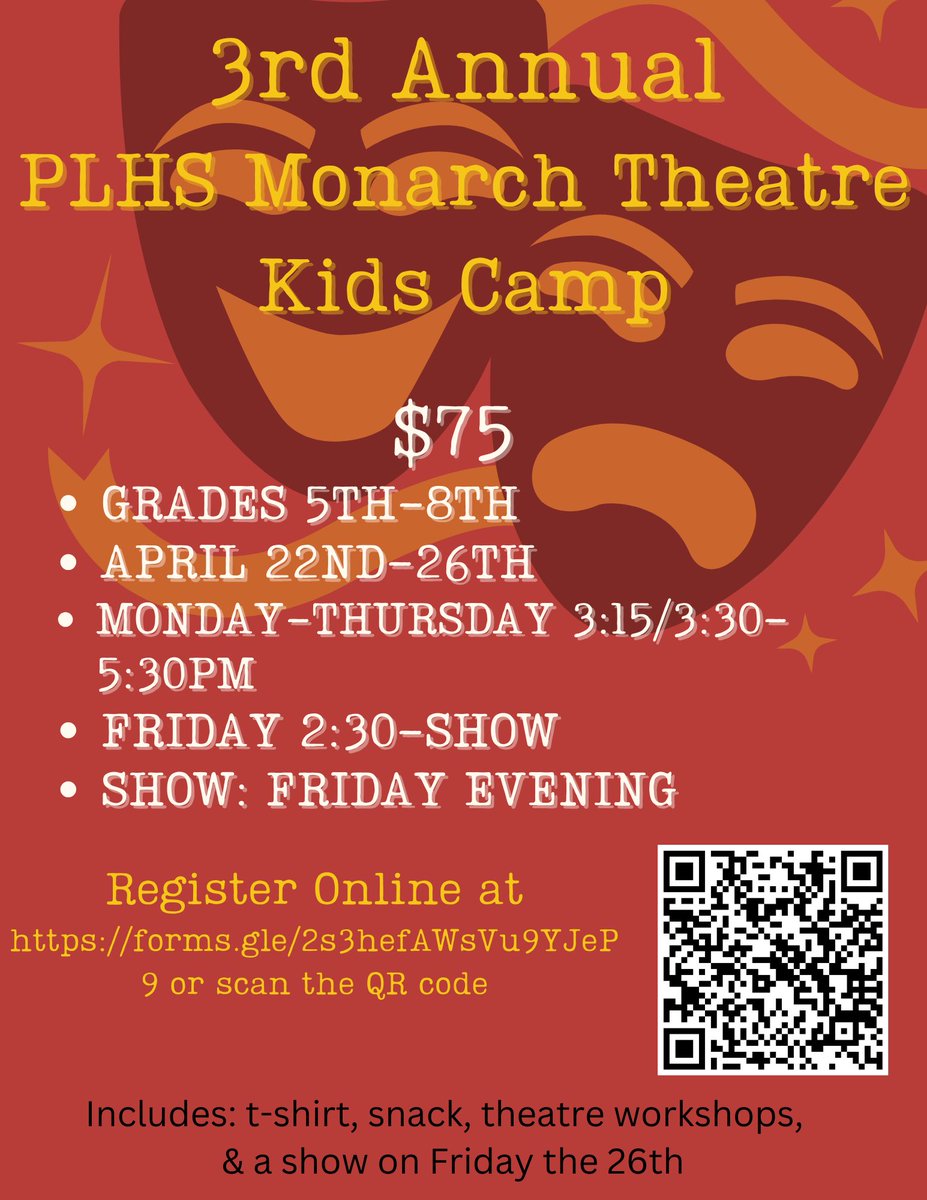 Calling all future Monarchs interested in being on stage! Sign up for a week of theatre AND a show! We can’t wait!