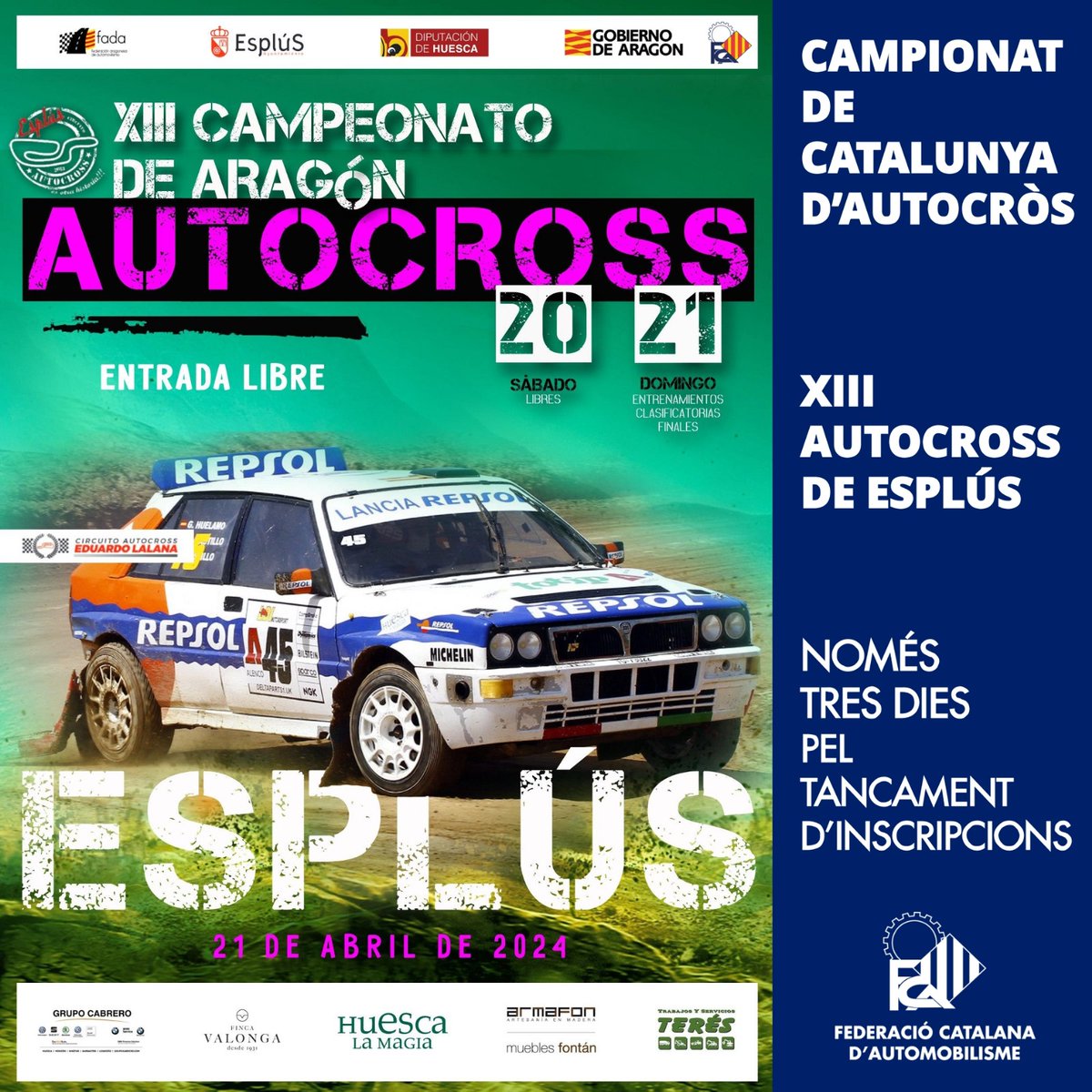 FCAutomobilisme's tweet photo. 🏷️ AUTOCRÒS
🎯 CAMPIONAT DE CATALUNYA D'AUTOCRÒS
🏁 XIII Autocross de Esplús
ℹ️ https://t.co/jSuvFhenfi
#FCAutomobilisme #motorsport #automobilisme #curses #inscripcions #tancament #campionat #autocros #catalunay #esplus https://t.co/QPjVU6aE0j