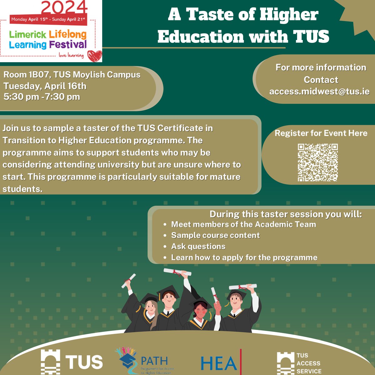 This week we are celebrating @LimkLearnFest. We have a variety of resources and guides to assist learning and education. 'A Taste of Higher Education' will take place in Moylish Library tomorrow at 5.30pm, please see poster for more info. limerick.ie/LoveLearning