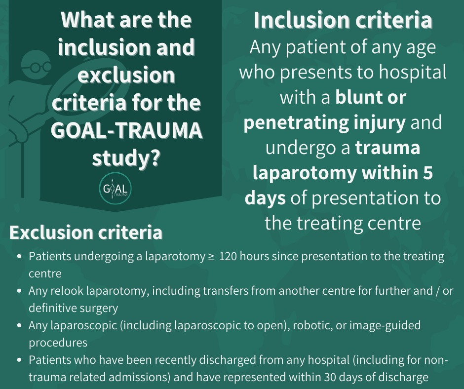 Keen to join the GOAL Trauma Study?🌍🌍🤔🤔 Curious about the criteria for data collection? You can find it here !✨✨ Register your centre now at goaltrauma.org 😯😯 Centres can join all year round! 😁