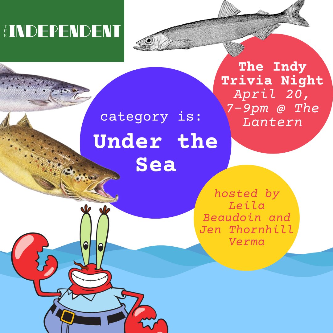 Category is: UNDER THE SEA Hosted by none other than #Seasplainer co-authors @LeilaBeaudoin and @JenniferYVerma! The Indy Trivia Night in St. John's is this coming weekend (Saturday, April 20) and tickets are selling fast. 🎟️ Get yours here: shorturl.at/mrx17
