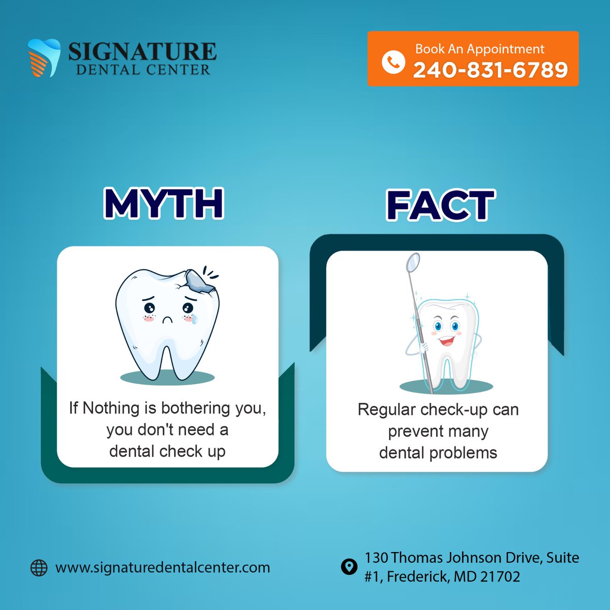 Your smile deserves the best care! Regular dental check-ups are key to maintaining healthy teeth and gums. Schedule your appointment today
.
For appointments, call or text: +1240-831-6789
Or Visit: signaturedentalcenter.com
.
#Dentalcheckups #Pediatricdentistry #toothextraction