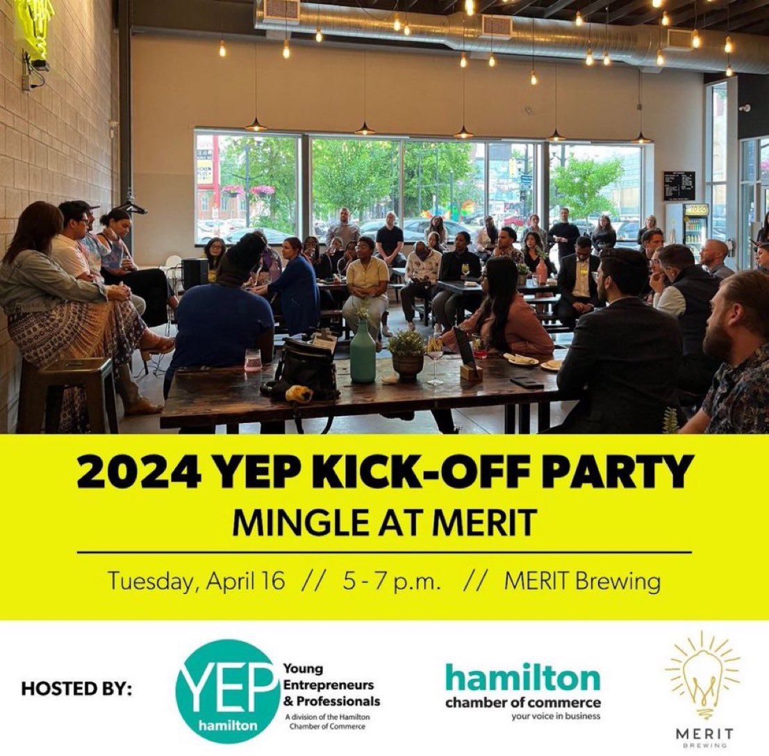 TOMORROW 5-7✨

#hamont, don’t miss the YEP 2024 Launch Party: Mingle at Merit🎉 

Mix, mingle, and make connections at Merit Brewing!

Includes a complimentary drink ticket! 

Grab a ticket: hamiltonchamber.ca/events/yep-pre…