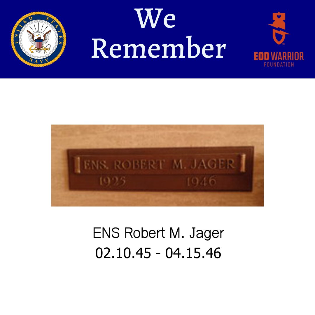 The EOD Warrior Foundation honors the legacy of ENS Robert M. Jager.
We remember.

#EOD #WeRemember #Navy #NavyEOD
