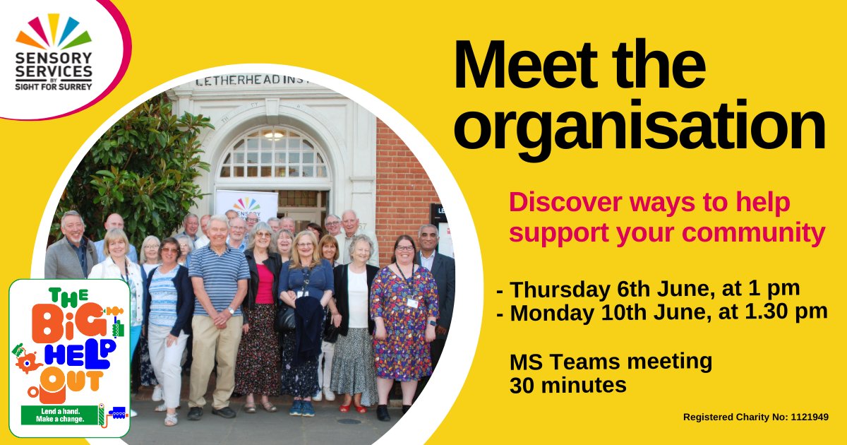We're back @TheBigHelpOut24 from 7th-9th June! Join us for a 30 min Meet the Organisation virtual Teams talk with our Katie for how you too can #LendAHand. Discover varied & exciting opportunities on offer! -6th June, 1pm -10th June, 1.30pm Sign up at: ow.ly/Qfwf50RcXWT