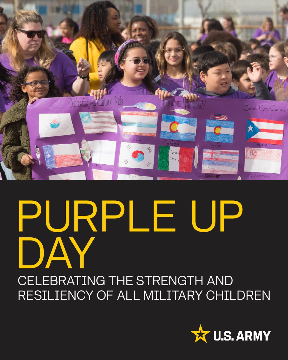 During the Month of the Military Child, Purple Up! Day on April 15th recognizes some of the military's most unsung heroes - their children. The day encourages everyone to wear purple representing all branches of the military and showing unity with each other.