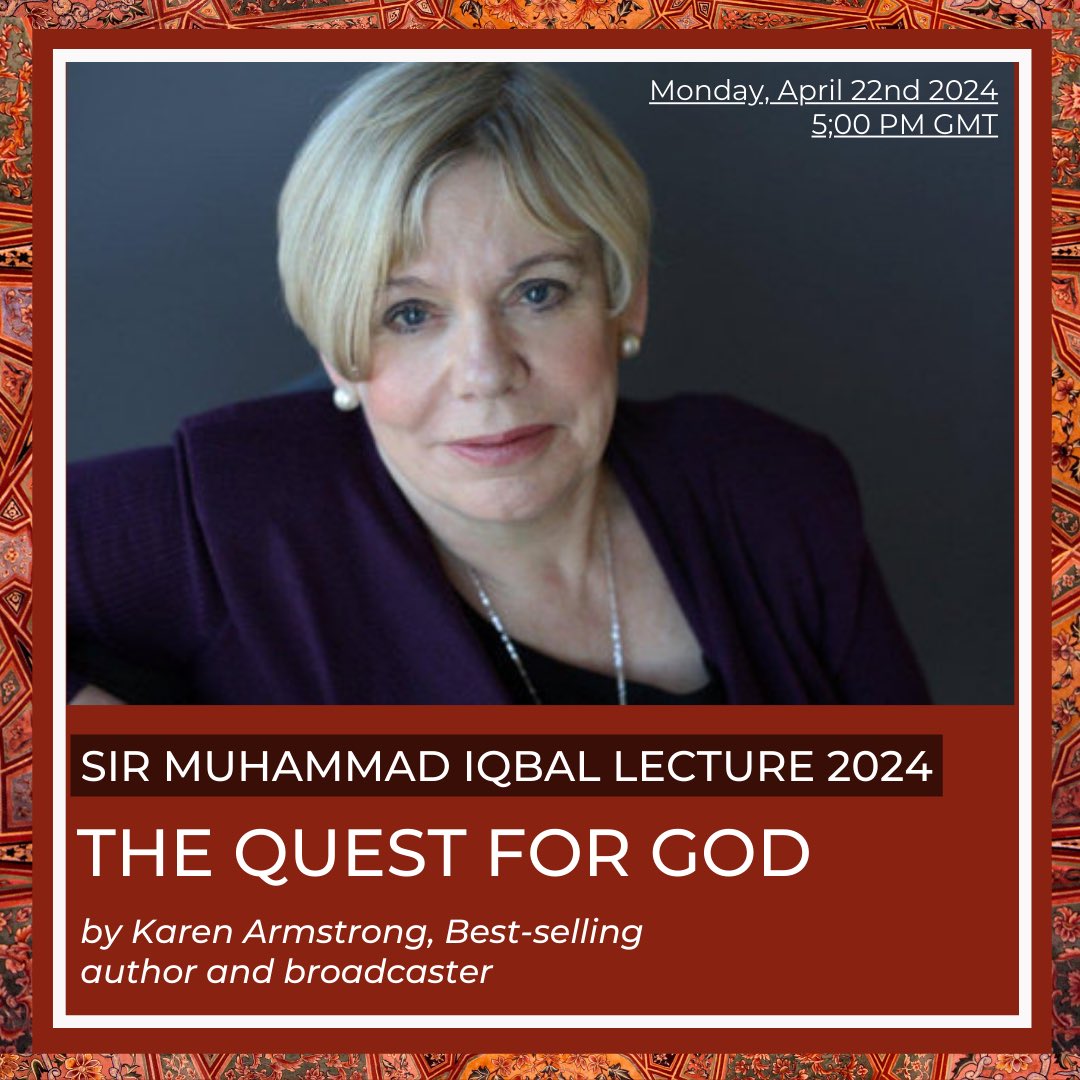 Join @OxfordPakistan and LMH for the Allama Muhammad Iqbal Lecture on Monday 22 April, 5pm GMT (10pm PST). Author and commentator Karen Armstrong will speak on “The Quest for God”. Sign up to attend in person or watch the live-stream: bit.ly/3vZa7Ow