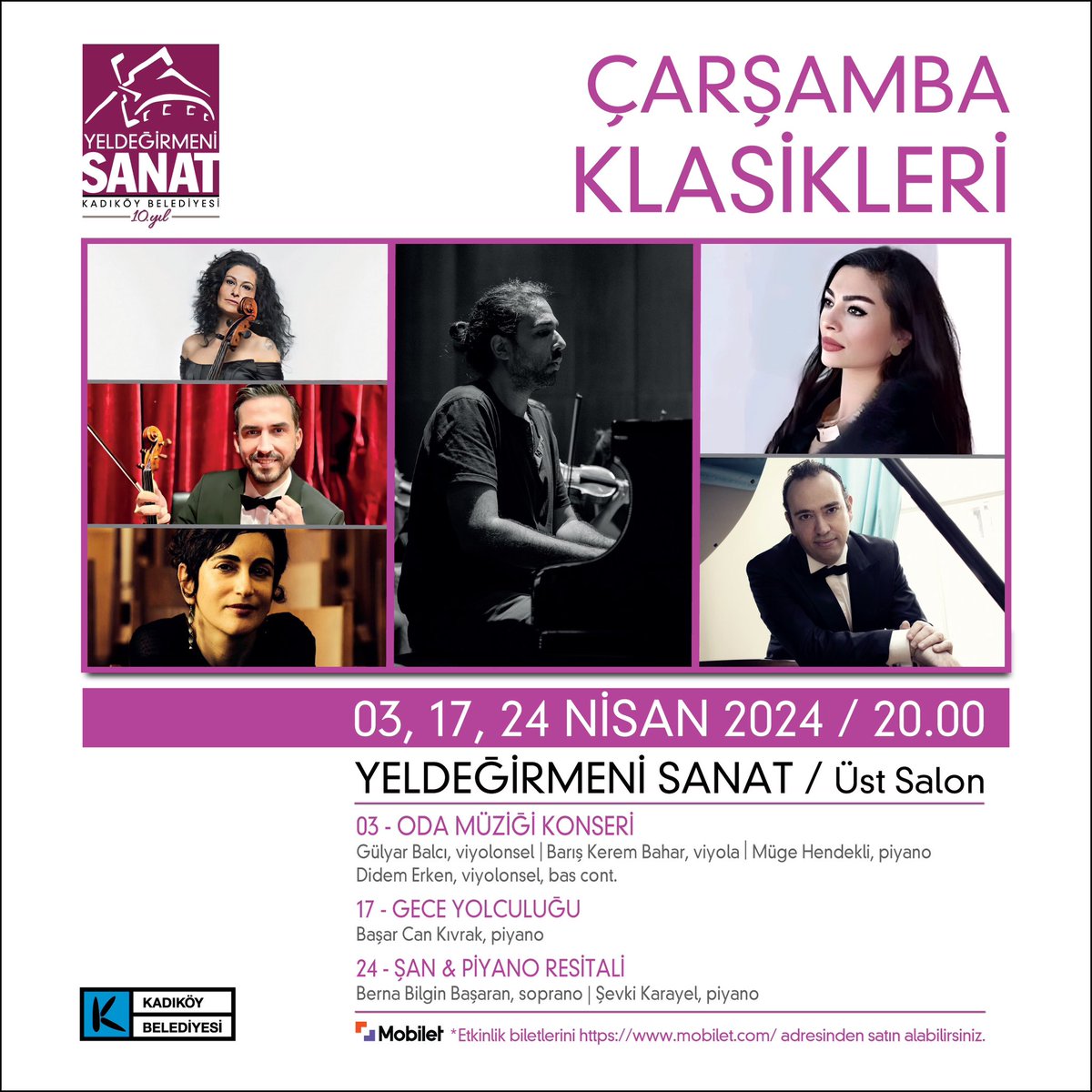 Çarşamba Klasikleri devam ediyor 🎶 Serinin bu konserinde Başar Can Kıvrak, dinleyiciyi başkahramanı aynı olan beş farklı eserle sezgisel bir yolculuğa çıkarıyor, bekliyoruz. 📍Yeldeğirmeni Sanat Merkezi 📅 17 Nisan | 20.00 🎟️ mobilet.com/tr/event/gece-…