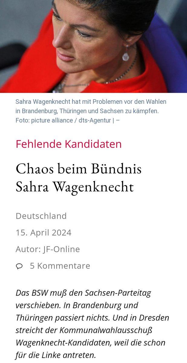 Schlechte Nachrichten für das BSW, sind gute Nachrichten für Deutschland: ich wünsche der profilierungssüchtigen, scheinoppositionellen aber dennoch von den Herrschenden unempanzipierten Wagenknecht-Bewegung nichts Gutes. 👌