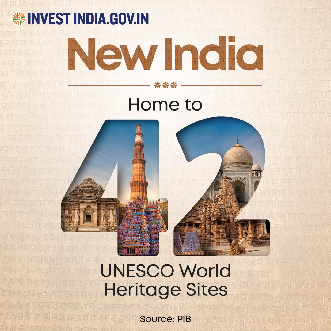 India has a spectacular collection of @UNESCO heritage sites – a captivating blend of 34 cultural, 7 natural, and 1 mixed property, each telling a story of our rich #heritage.

#InvestInIndia #UNESCOHeritage #UNESCOWorldHeritage #DiscoverIndia investindia.gov.in/sector/tourism…