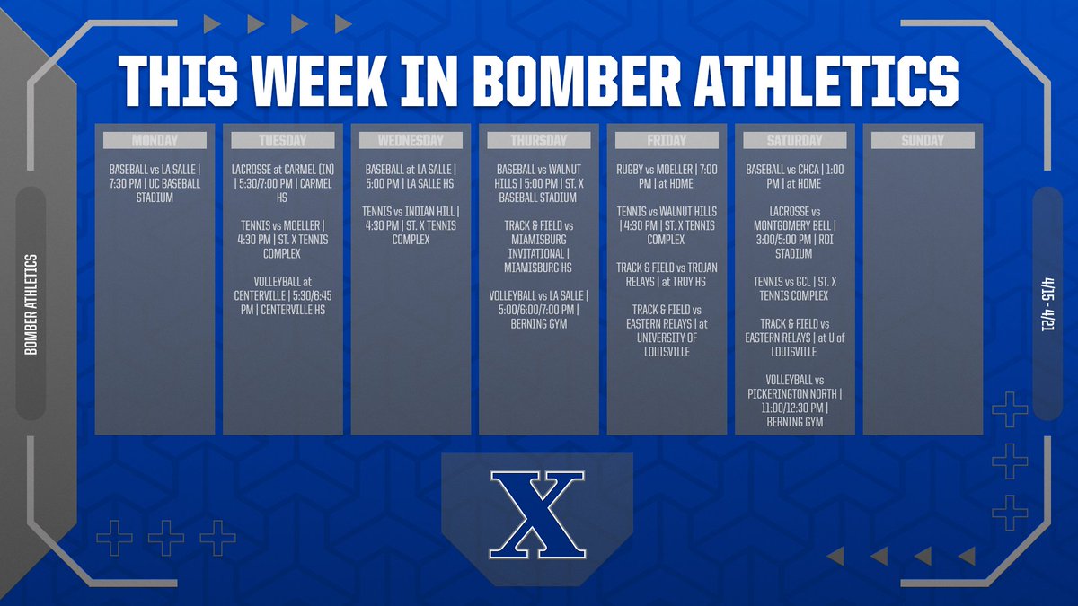 🚨 | THIS WEEK IN BOMBER ATHLETICS Warm temperatures this week are perfect for a lot of Spring sports action! Take a look at what's coming up for the Bombers. Visit stxsports.net for all of your 🎟and 📺 needs! #GoBombers | #AMDG