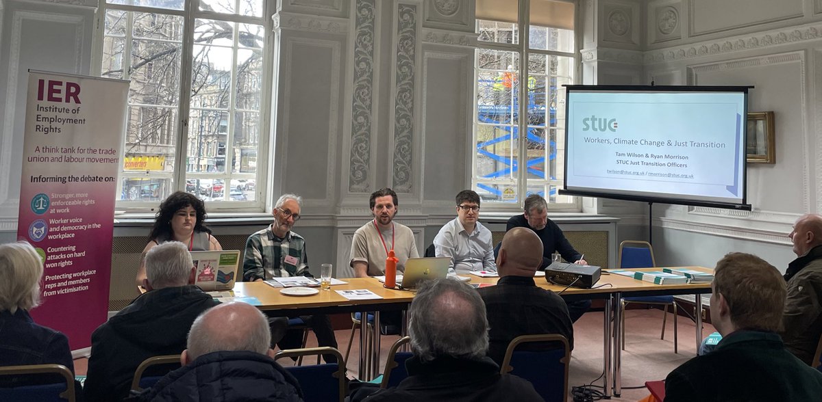 Important discussion at #STUC24 fringe meeting on a worker-led #JustTransition. The concept of Just Transition has its roots in the trade union movement - #ClimateChange is affecting all of us & we need clear strategy to protect & secure jobs and the planet that supports us all.