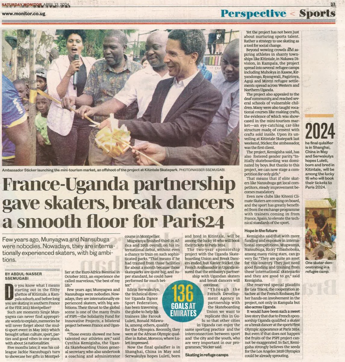 FrenchEmbassyUg's tweet photo. @DailyMonitor about our 2 years-project in #Kitintale that highlights the interconnection between sport, city and the youth πΉππΊ
Through @AFD_en we will replicate it in Gulu so more Ugandans can enjoy the same sporting practice
@SkateboardUnion @AFKampala https://t.co/aMQu8jPa1v