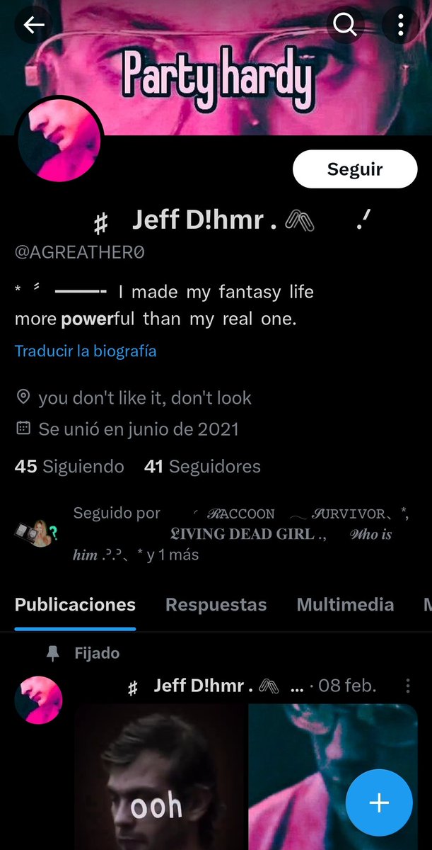 || Bro?? Yo es que me pinchan y no sangro ya. Si algo turbio se me hace es ver a Jeffrey Dahmer como fc, ESTAMOS LOCOS O? Reporten a @/AGREATHER0 x fa.

El puto enfermo acosa, cita fijados con vídeos de as3s!nos seriales y no contento con eso se defiende diciendo que los ama jjjj