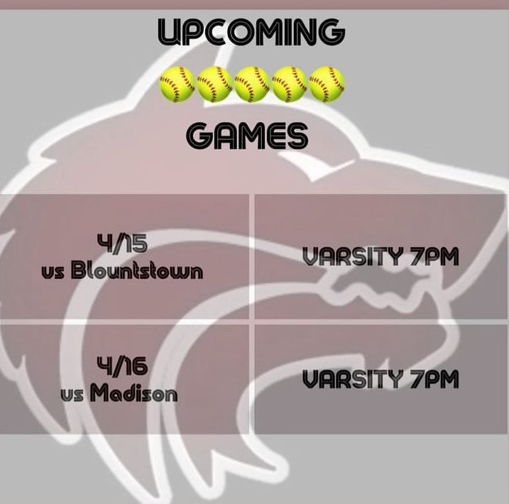 This week’s game.  

Let’s play ball, Lady Timberwolves!  Do BIG THINGS!! ❤️🐾🐺🥎