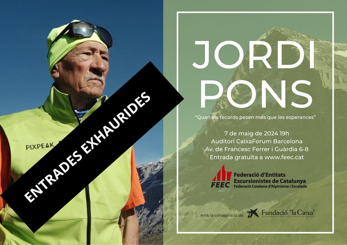 📢 El documental de Jordi Pons penja el cartell d'Entrades Exhaurides. El documental s'estrenarà el pròxim 7 de maig a les 19h al @CaixaForum i en cinc dies ja s'han reservat les 300 entrades disponibles 📽️ #sentlamuntanya #sommuntanya #jordipons #50anysannapurna