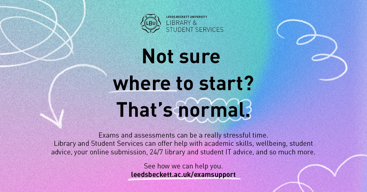 Not sure where to start with your exams and assessments? That's normal. This time of year can be stressful for a lot of students. We can offer help with academic skills, wellbeing, your online submission, and so much more. Find out more here: bit.ly/3SS1BYL