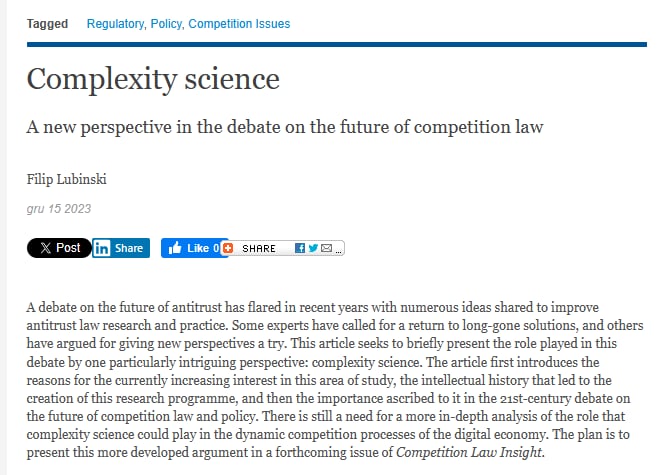 filip_lubinski's tweet photo. Just before the end of last year, I published a short article in the Competition Law Insight ➡️
"Complexity science: A new perspective in the debate on the future of competition law" introduces the topic and opens a series of texts in this journal 📘
https://t.co/OO6o1j4EhY https://t.co/f6v0ayqG12