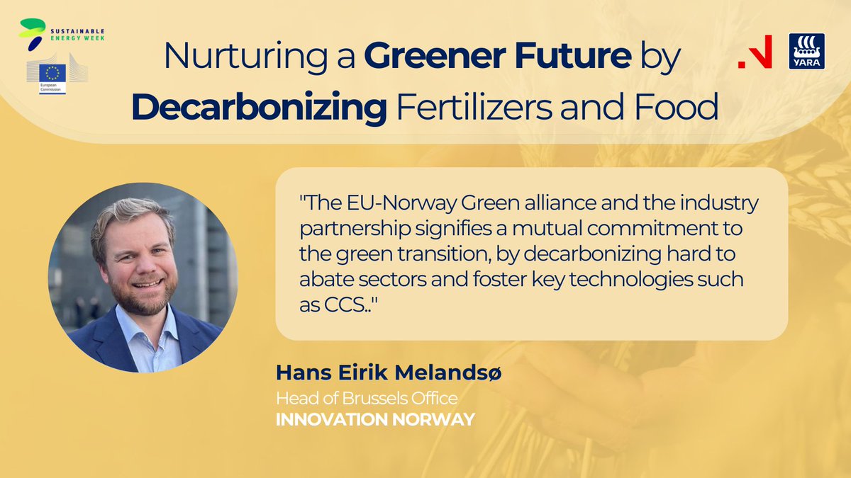 Hans Eirik Melandsø, Head of the Brussels Office of @InnovasjonNorge, highlighted the strategic partnership between the EU and Norway to address the challenge of the green transition & carbon neutrality. 🇪🇺🤝🇳🇴

#FeedTheFuture, #EUSEW2024