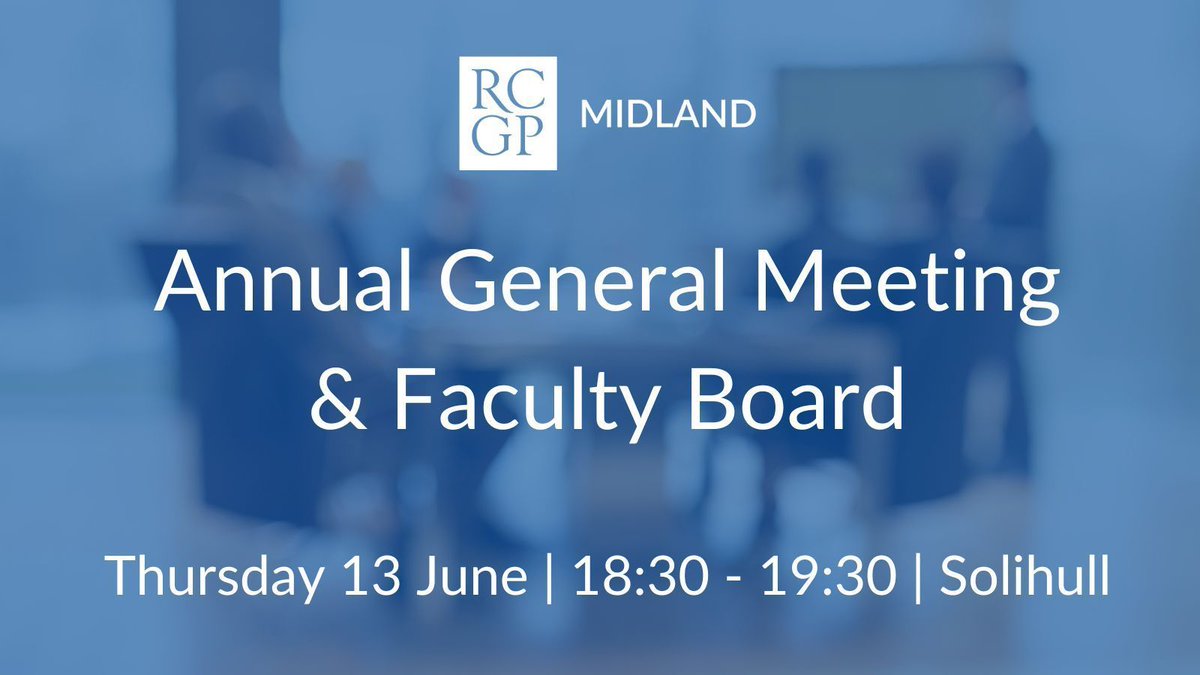 The Midland Faculty Provost is delighted to invite all members of the College to our Faculty AGM. Immediately following the AGM will be the First Midland Faculty Board Meeting of 2024-25. These meetings are for RCGP members only 👉 buff.ly/4a9oNJN