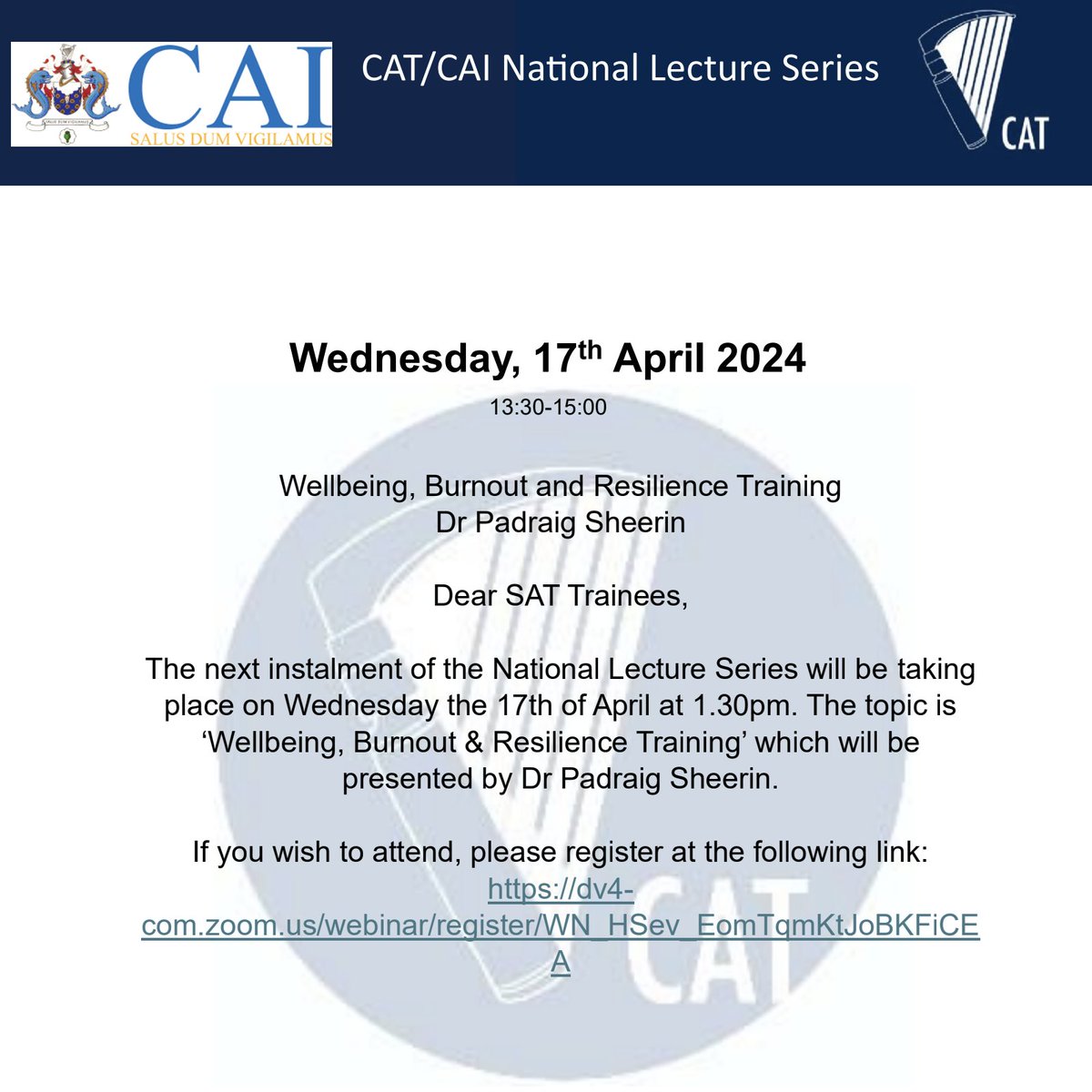 AnaesTrainees's tweet photo. This week CAT welcome Dr Padraig Sheerin  for the National Lecture Series. @COAIrl https://t.co/ebJ20s2386